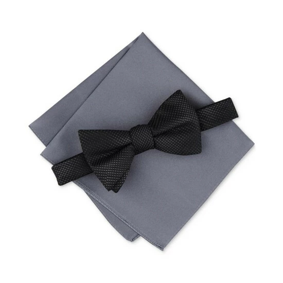 Cheapest π€© Alfani Men's 2-Pc. Tonal Grid Pre-Tied Bow Tie & Solid Pocket Square Set, Created For Macy's Black π