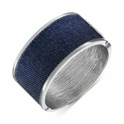 Discount 🛒 Alfani Silver-Tone Denim-Wrapped Bangle Bracelet, Created For Macy's Blue 💯