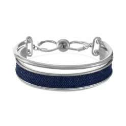 Flash Sale ❤️ Alfani Silver-Tone Denim-Wrapped Double-Row Slider Bracelet, Created For Macy's Blue 👍