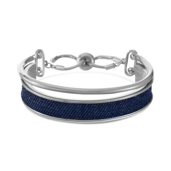 Flash Sale β€οΈ Alfani Silver-Tone Denim-Wrapped Double-Row Slider Bracelet, Created For Macy's Blue π