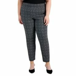 Hot Sale 😀 Alfani Plus Size Tummy-Control Printed Skinny Pants, Created For Macy's Deep Black ⌛