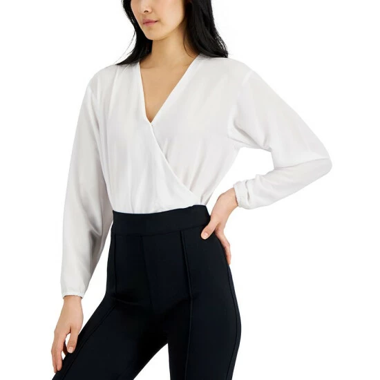 Deals β Alfani π© Women's Surplice Bodysuit, Created For Macy's Bright White π