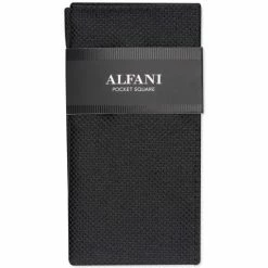 Budget ⭐ Alfani Men's Textured Basketweave Pocket Square, Created For Macy's Black 🌟