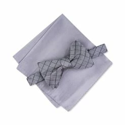 Coupon π Alfani Men's Grid Pre-Tied Bow Tie & Solid Pocket Square Set, Created For Macy's Navy π
