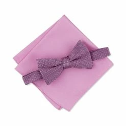 Outlet 𧨠Alfani Men's Basketweave Pre-Tied Bow Tie & Solid Pocket Square Set, Created For Macy's Pink π§¨