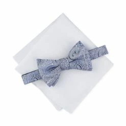 Deals ❤️ Alfani Men's 2-Pc. Pre-Tied Paisley Bow Tie & Solid Pocket Square Set, Created For Macy's Navy ✔️