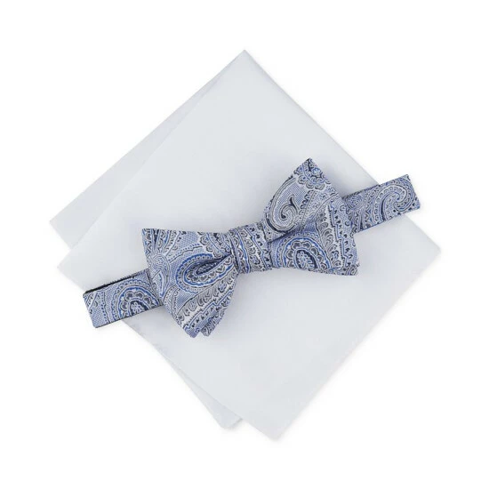 Deals β€οΈ Alfani Men's 2-Pc. Pre-Tied Paisley Bow Tie & Solid Pocket Square Set, Created For Macy's Navy βοΈ