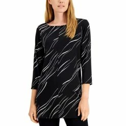 Best deal π€© Alfani Petite Printed Boat-Neck Tunic Top, Created For Macy's Black Linear Breeze π