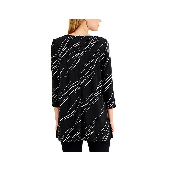 Best deal π€© Alfani Petite Printed Boat-Neck Tunic Top, Created For Macy's Black Linear Breeze π - Image 2
