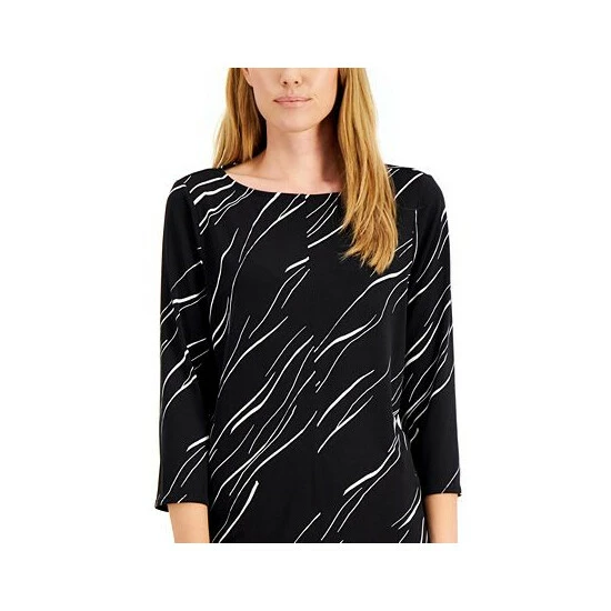 Best deal π€© Alfani Petite Printed Boat-Neck Tunic Top, Created For Macy's Black Linear Breeze π - Image 3