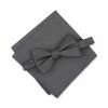 Best Sale 👏 Alfani Men's Solid Texture Pocket Square And Bowtie, Created For Macy's Dark Grey 🎉