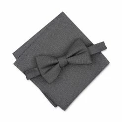 Best Sale 👏 Alfani Men's Solid Texture Pocket Square And Bowtie, Created For Macy's Dark Grey 🎉