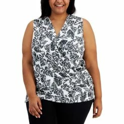 Outlet β€οΈ Alfani Plus Size Surplice-Neck Top, Created For Macy's White Ditsy Palm βοΈ