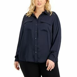 Buy βοΈ Alfani Plus Size Utility Blouse, Created For Macy's Mineral Blue βοΈ
