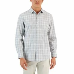 Best deal π Alfani Men's Caro Classic-Fit Long-Sleeve Plaid Print π Shirt, Created For Macy's Grey Heather π