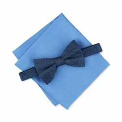 Best Pirce 😉 Alfani Men's Munroe 2-Pc. Plaid Pre-Tied Bow Tie & Solid Pocket Square Set, Created For Macy's Br Navy 🔔