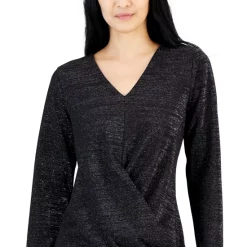Cheapest 🎉 Alfani 👩 Women's Metallic Ribbed V-Neck Sweater, Created For Macy's Light Greystone ❤️