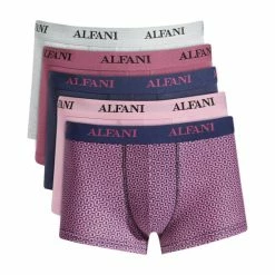 New 💯 Alfani Men's 5-Pk. Solid & Geo-Print Trunks, Created For Macy's Navy/mauve ⭐