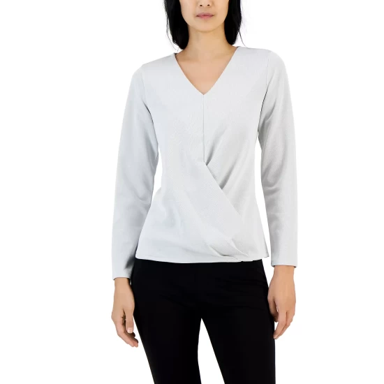 Cheapest π Alfani π© Women's Metallic Ribbed V-Neck Sweater, Created For Macy's Light Greystone β€οΈ - Image 2