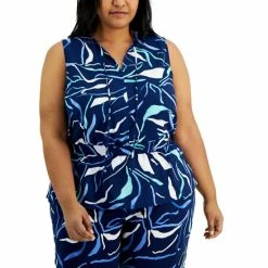 Flash Sale ✔️ Alfani Plus Size Printed Smocked Peplum Tank, Created For Macy's Blazing Navy 🔔