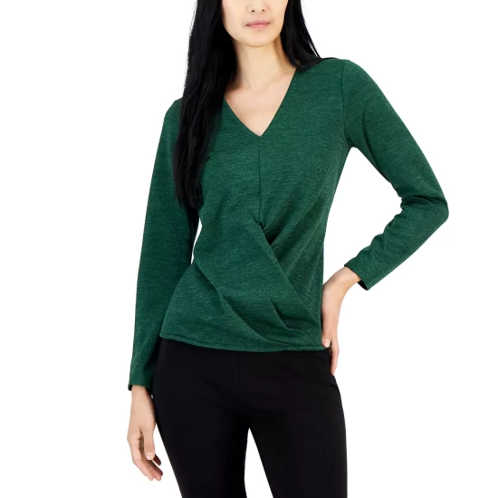 Cheapest π Alfani π© Women's Metallic Ribbed V-Neck Sweater, Created For Macy's Light Greystone β€οΈ - Image 3