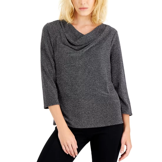 Budget β Alfani π© Women's Shine Cowl-Neck Top, Created For Macy's Silver π₯ - Image 2
