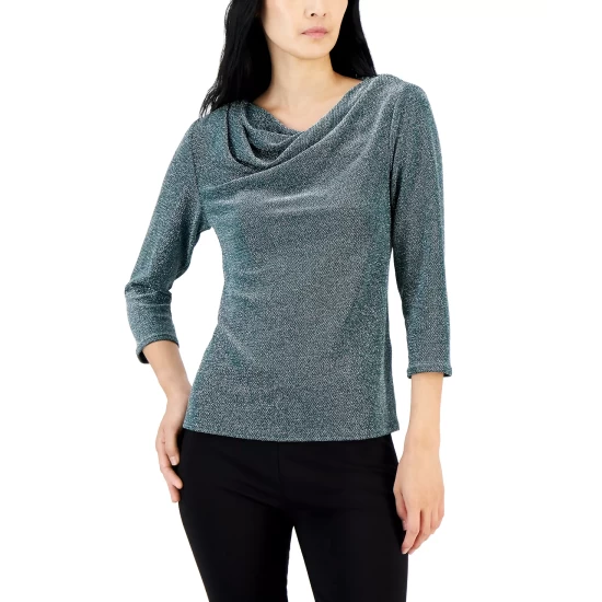 Budget β Alfani π© Women's Shine Cowl-Neck Top, Created For Macy's Silver π₯ - Image 4