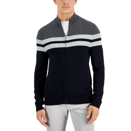 Cheapest π Alfani Men's Regular-Fit Colorblocked Stripe Full-Zip Cardigan, Created For Macy's Neo Navy π - Image 4