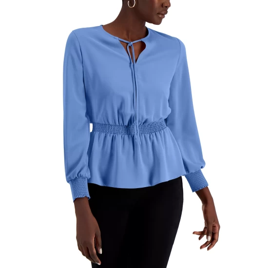 New β Alfani Smocked Peplum Top, Created For Macy's Periwinkle Blue π - Image 2