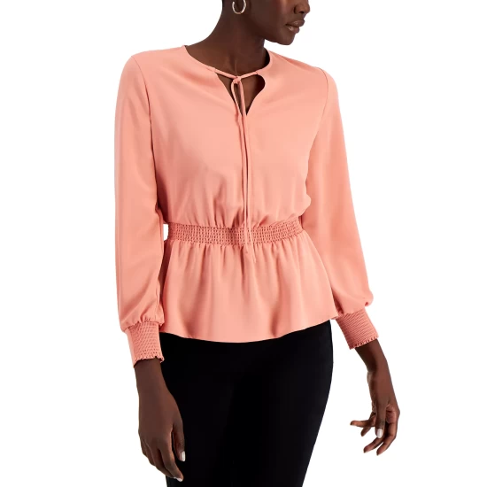 New β Alfani Smocked Peplum Top, Created For Macy's Periwinkle Blue π - Image 3