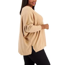 Cheap 🥰 Alfani Plus Size Diamond-Stitch Turtleneck Poncho, Created For Macy's Deep Black ✔️