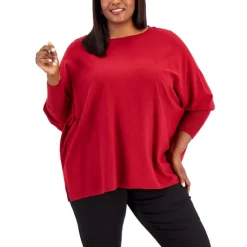 Deals 👏 Alfani Plus Size Striped Poncho Sweater, Created For Macy's Coal Melnge/blk ✨