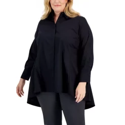 Best Pirce 🎁 Alfani Plus Size Linear Printed Swing Top, Created For Macy's Black Linear Breeze 👏