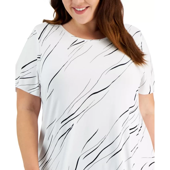 Cheap π Alfani Plus Size Short Sleeve Top, Created For Macy's White Linear Breeze β€οΈ - Image 4