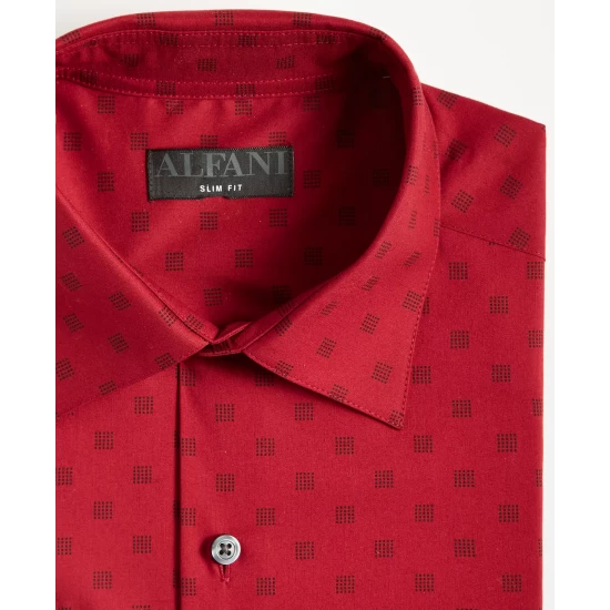Cheap β¨ Alfani Men's Slim Fit 2-Way Stretch Stain Resistant π Dress π Shirt, Created For Macy's Red Black π€© - Image 6