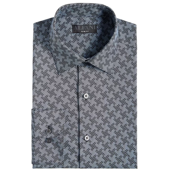 Cheap π Alfani Men's Slim Fit 2-Way Stretch Stain Resistant Houndbone Geo π Dress π Shirt, Created For Macy's Black Blue β€οΈ - Image 6