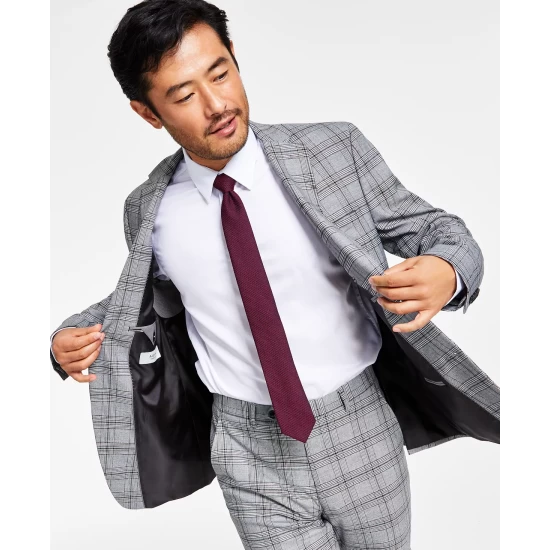 Outlet π Alfani Men's Slim Fit 2-Way Stretch Stain Resistant Geo Print π Dress π Shirt, Created For Macy's Lt Blue White π