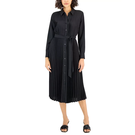 Best Pirce β Alfani π© Women's Pleated Belted Midi π Shirtdress, Created For Macy's Deep Black π - Image 5