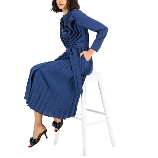 Best Pirce β Alfani π© Women's Pleated Belted Midi π Shirtdress, Created For Macy's Deep Black π - Image 6