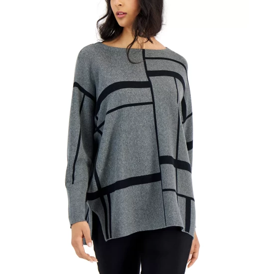 Best Pirce π€© Alfani π© Women's Geo-Print Dolman-Sleeve Sweater, Created For Macy's Natural Grey Large Geo βοΈ - Image 2