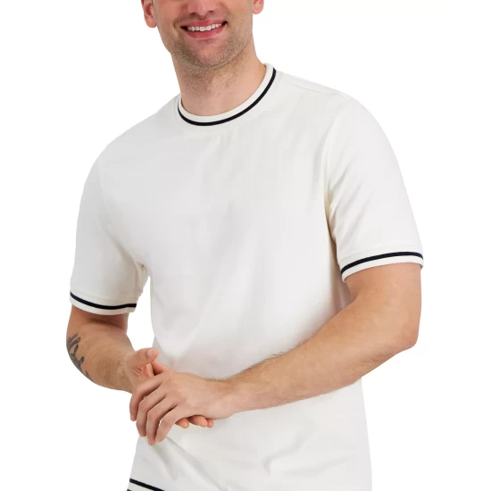Flash Sale π Alfani Men's Tipped T-Shirt, Created For Macy's Egret π― - Image 4