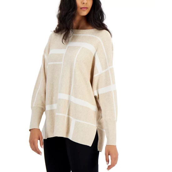 Best Pirce π€© Alfani π© Women's Geo-Print Dolman-Sleeve Sweater, Created For Macy's Natural Grey Large Geo βοΈ - Image 3